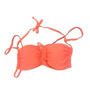 Aerie Swim Womens Bandeau Bikini Top Ruched Coral Pink S